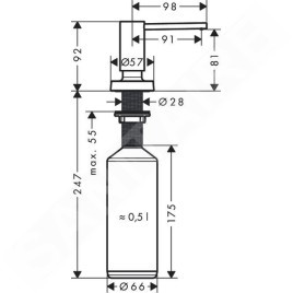 Hansgrohe Accessoires - Distributeur de savon liquide mural A51, 500 ml, inox 40448800