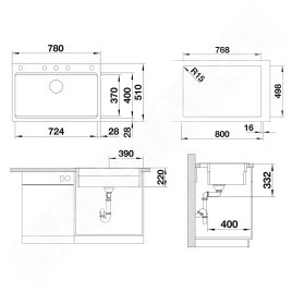 Blanco Etagon 8 - Évier en silgranite, 780x510 mm, avec rails, gris rocher 525188