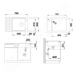 Blanco Elon XL 6 - Évier en silgranit, 780x500 mm, avec accessoires, InFino, blanc doux 527069