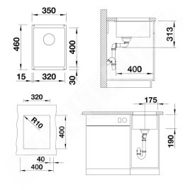 Blanco Subline 320 - Évier en Silgranit, 350x460 mm, InFino, blanc doux 527160