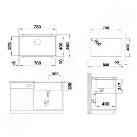 Blanco Etagon 700 - Évier en silgranit, 730x460 mm, avec accessoires, InFino, gris 527261
