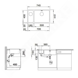 Blanco Andano 500/180 - Évier, 745x440 mm, inox 522989