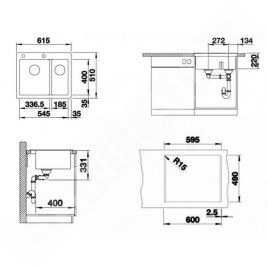 Blanco Pleon 6 Split - Évier en silgranit, 615x510 mm, noir 525955