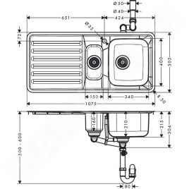 Hansgrohe Éviers - Évier encastré S4111-F540 avec égouttoir, inox 43342800