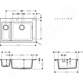 Hansgrohe Éviers - Evier encastré granit S510-F635, pierre grise 43315290