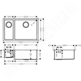 Hansgrohe Éviers - Evier encastré S719-U655, inox 43429800
