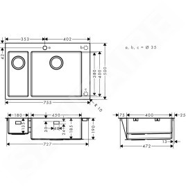 Hansgrohe Éviers - Evier encastré S711-F655, inox 43309800