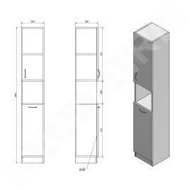 Aqualine Simplex Eco - Armoire avec panier 300x1800x300 mm, blanc mat SIME310