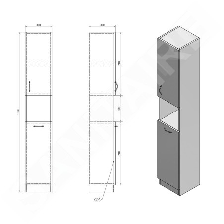 Aqualine Simplex Eco - Armoire avec panier 300x1800x300 mm, blanc mat SIME310