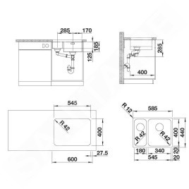Blanco Solis 340/180 - Évier, 585x440 mm, inox brossé 526128
