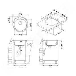Alveus Form Monarch - Évier, diamètre 510 mm, anthracite 1078583