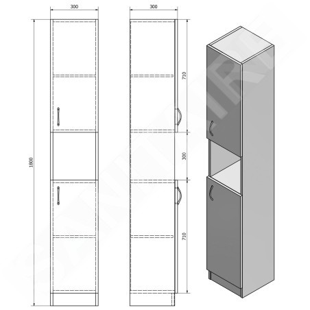 Aqualine Simplex Eco - Armoire 300x1800x300 mm, blanc mat SIME320