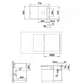 Blanco Axia III 45 - Évier en silgranite, 770x500 mm, avec accessoires, InFino, anthracite 523193