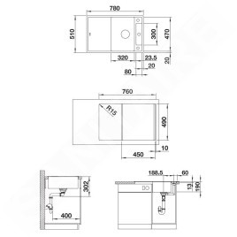 Blanco Axia III 45 - Évier en silgranite, 780x510 mm, avec accessoires, InFino, anthracite 523183