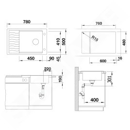Blanco Elon XL 6 - Évier en silgranite, 780x500 mm, avec accessoires, InFino, café 524843