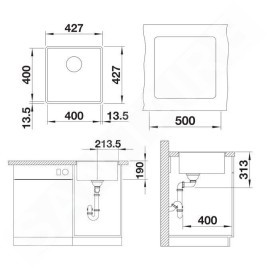 Blanco Subline 400 - Évier en silgranit, 427x427 mm, InFino, blanc 523497
