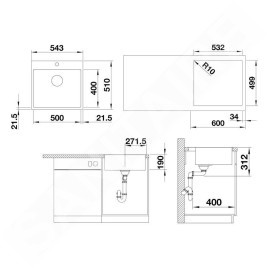 Blanco Subline 500 - Évier en silgranit, 543x510 mm, SteelFrame, InFino, blanc 524114