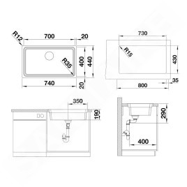 Blanco ETAGON 700-IF - Évier, 740x440 mm, avec accessoires, InFino, inox 524272