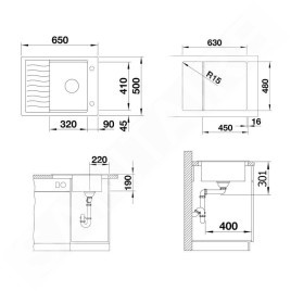 Blanco Elon 45 - Évier en silgranit 650x500 mm, avec accessoires, InFino, blanc 524828
