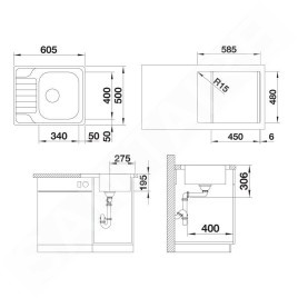 Blanco Dinas 45 - Évier, 605x500 mm, inox brossé 525122