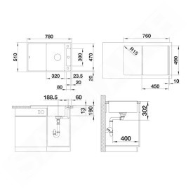 Blanco Axia III 45 - Évier en silgranit, 780x510 mm, avec accessoires, InFino, blanc doux 527036
