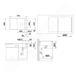 Blanco Axia III 45 - Évier en silgranit, 770x500 mm, avec accessoires, InFino, blanc doux 527037