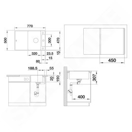 Blanco Axia III 45 - Évier en silgranit, 770x500 mm, avec accessoires, InFino, blanc doux 527038