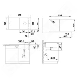 Blanco Axia III 5 - Évier en silgranit, 915x510 mm, avec accessoires, InFino, blanc doux 527040