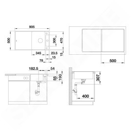 Blanco Axia III 5 - Évier en silgranit, 905x500 mm, avec accessoires, InFino, blanc doux 527042