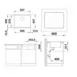 Blanco Etagon 500 - Évier en silgranit 527x427 mm, avec accessoires, InFino, blanc doux 527074