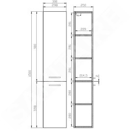 Cersanit Lara - Armoire haute 150x30x25 cm, 2 porte, charnières G/D, chêne S926-008-DSM