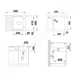 Blanco Elon 45 - Évier en silgranit 650x500 mm, avec accessoires, InFino, gris 527250