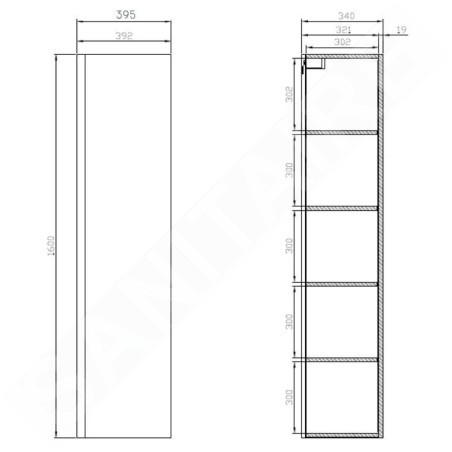 Cersanit Moduo - Armoire haute, 160x40x34 cm, 1 porte, charnières G/D, miroir intérieur, blanc S929-020