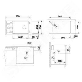 Blanco Elon XL 8 - Évier en silgranit 860x500 mm, avec accessoires, InFino, gris 527255