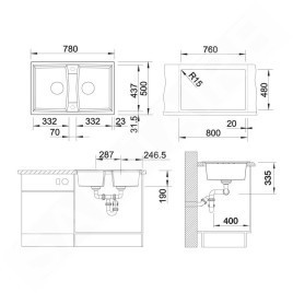 Blanco Lexa 8 - Évier en Silgranit, 780x500 mm, InFino, gris 527281