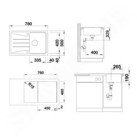 Blanco Sona 45 - Évier en silgranit, 780x500 mm, gris 527332