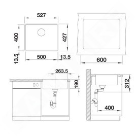 Blanco Subline 500 - Évier en silgranit, 527x427 mm, InFino, gris 527352