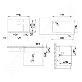 Blanco Subline 700 - Évier en silgranit, 730x460 mm, avec accessoires, InFino, gris 527354