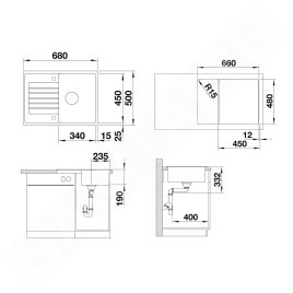 Blanco Zia 45 - Évier en silgranit, 680x500 mm, gris 527380