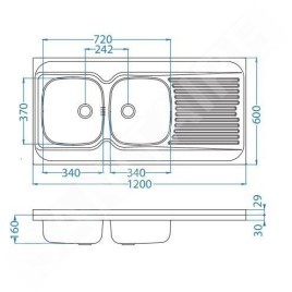 Alveus Classic - Évier 1200x600 mm, bac à droite, inox 1009085