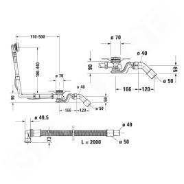 Duravit Accessoires - Garniture de vidage et de trop-plein pour baignoire, bowden, chrome 792208000001000