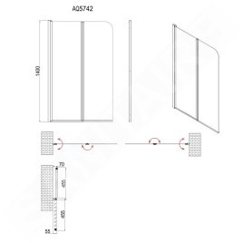 Aqualine Wila - Paroi de baignoire pliante 900x1400 mm, aluminium brillant/verre clair AQ5742