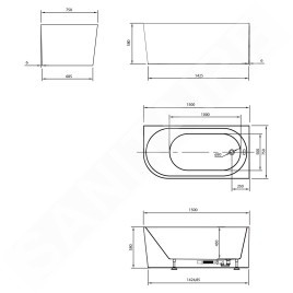 Aqualine Baignoires - Baignoire d'angle Tibera, 1500x750 mm, droit, blanc E1035
