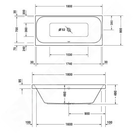 Duravit Happy D.2 - Baignoire 1800x800 mm, blanc 700314000000000