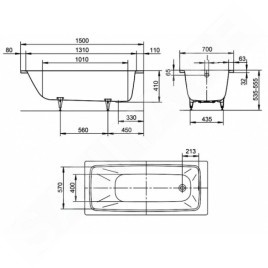 Kaldewei Advantage - Baignoire rectangulaire Cayono 747, 1500x700 mm, blanc 274700010001