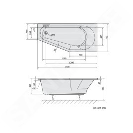 Polysan Baignoires - Baignoire asymétrique Tigra R, 1500 x 750 mm, Heavy Shell, blanc 72933