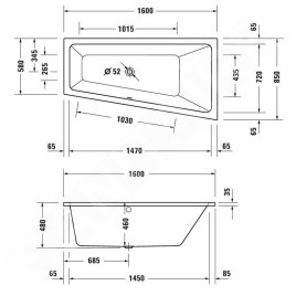 Duravit Duravit No.1 - Baignoire, 1600 x 850 mm, droit, blanc 700507000000000