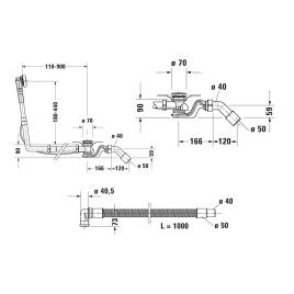 Duravit Accessoires - Garniture de vidage et de trop-plein pour baignoire, bowden, chrome 792210000001000