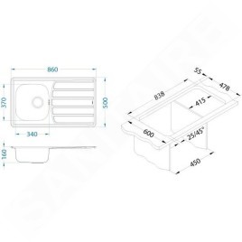 Alveus Zoom - Évier 860x500 mm, inox 1098773