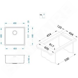 Alveus Kombino - Évier 490x440 mm, inox 1100236